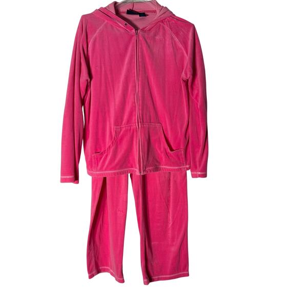 JA Studio Vintage Y2K Pink Velour 2pc Track Suit Women's Large - Picture 1 of 8